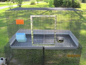 one hole 1 x 1 vinyl wire 14 gauge wire plastic dura trays urine guards, stainless steel water bowl and 5 1/2 inch feeder, name plate, and metal door frame Custom Order price varies depending on accessories from $105-$200+